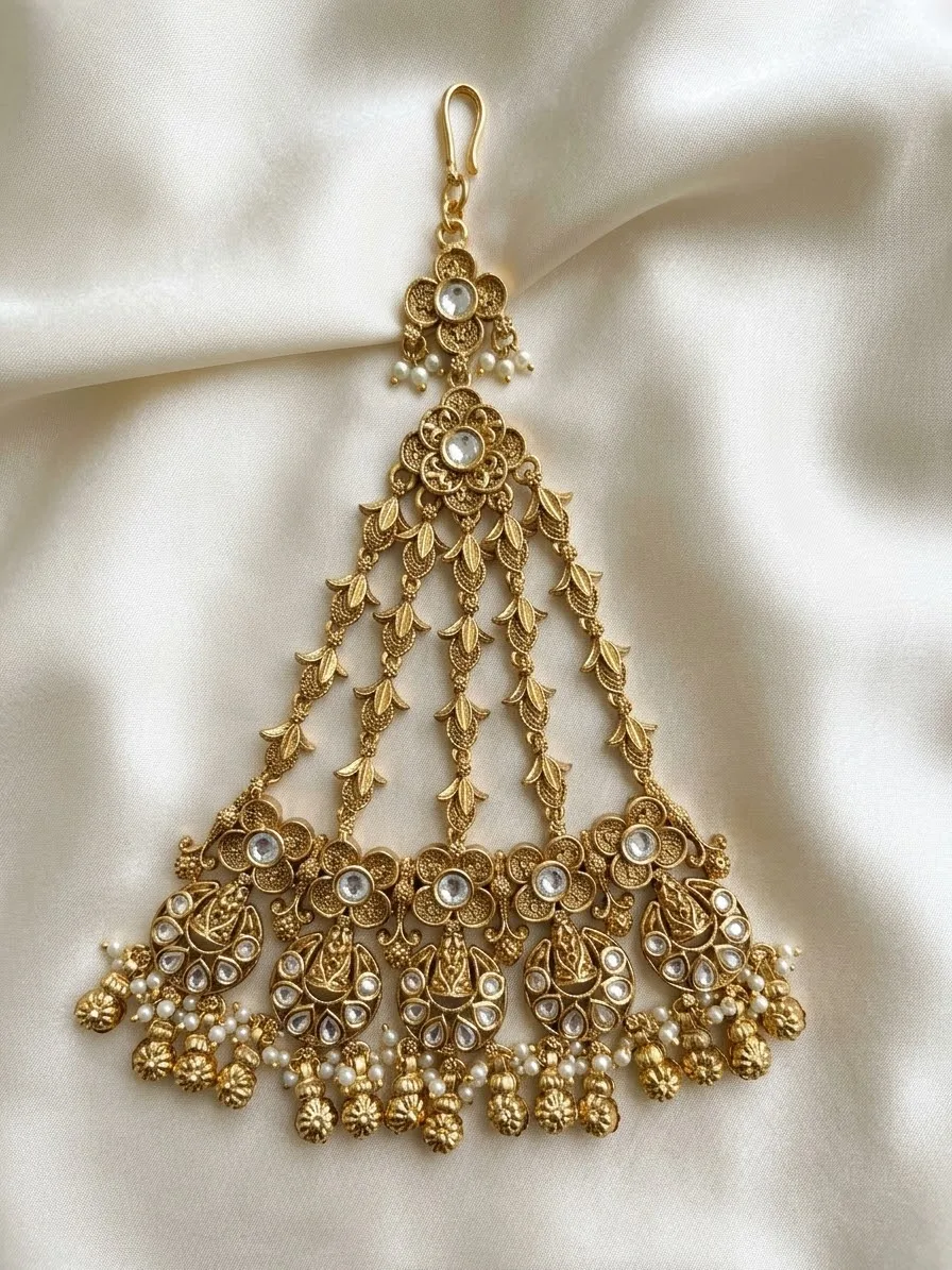 Antique-Gold Floral Leaf Passa with Paisley Drops