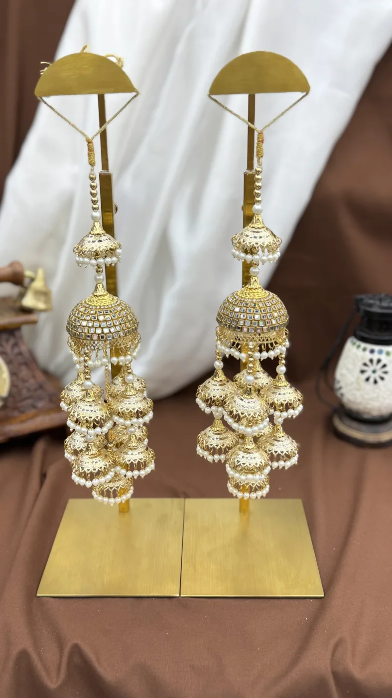 Traditional Mirror-Studded Multi-Jhumki Bridal Kaleera with Pearl Droplets