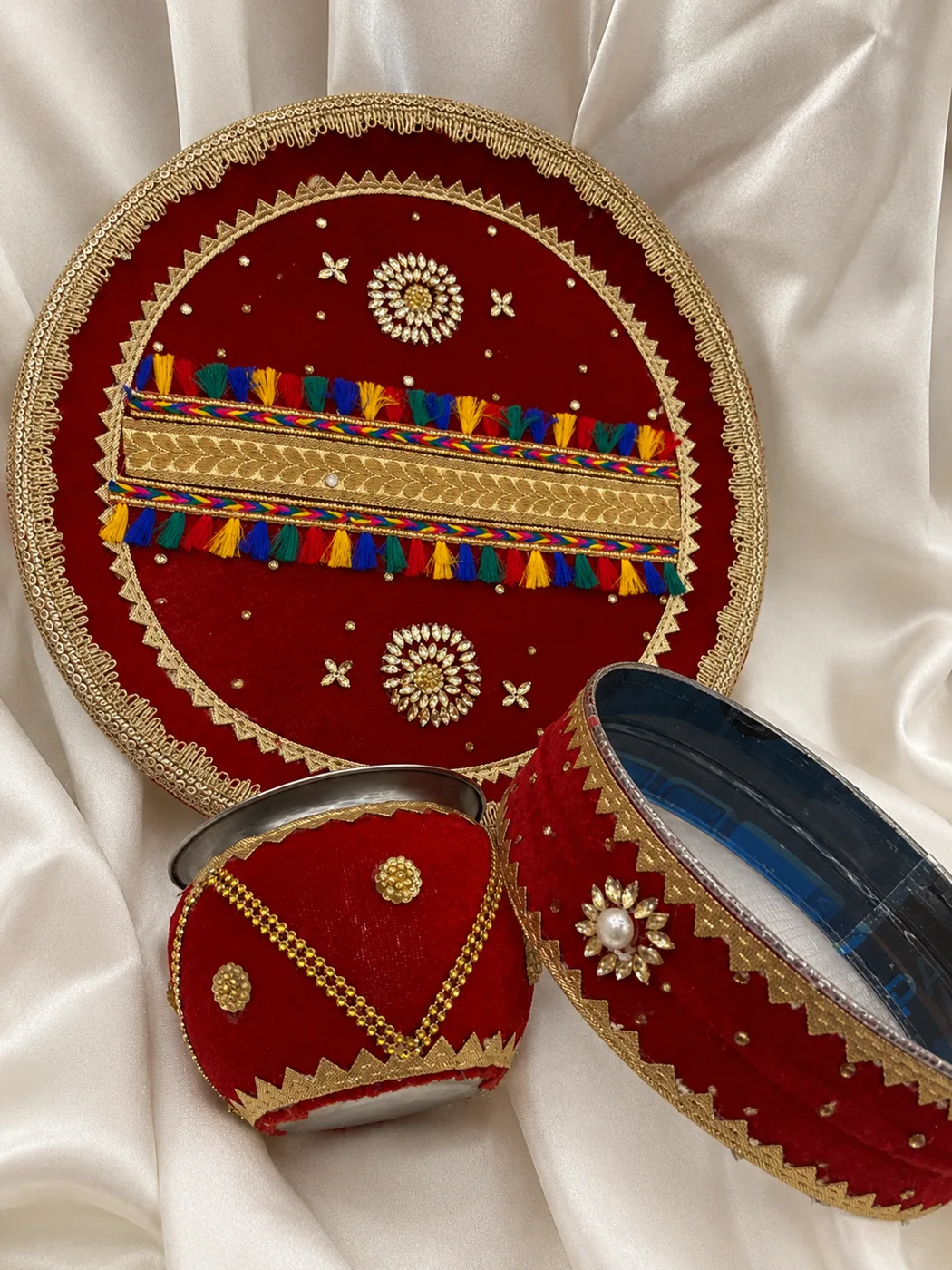 Multicolor Fringe Karwa Chauth Thali Set