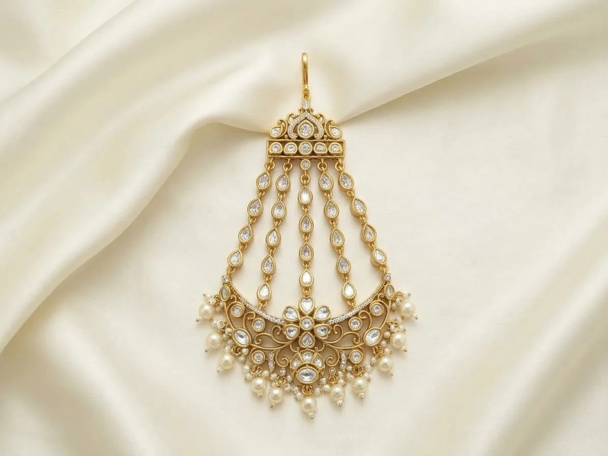 Kundan Stone Passa with Pearl Drops