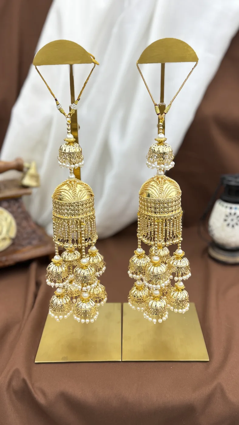 Traditional Gold-Plated Multi-Layered  Bridal Kaleera with Dori Tie