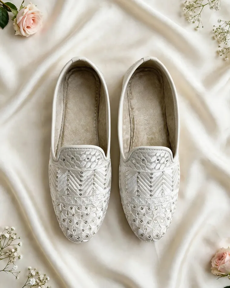 Ivory silk sequinned wedding jutti for grooms