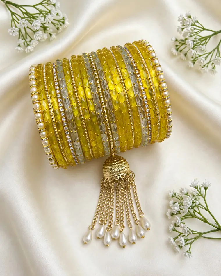 Gold plated black enamel stone bangle set at Patiala Fashion Calgary