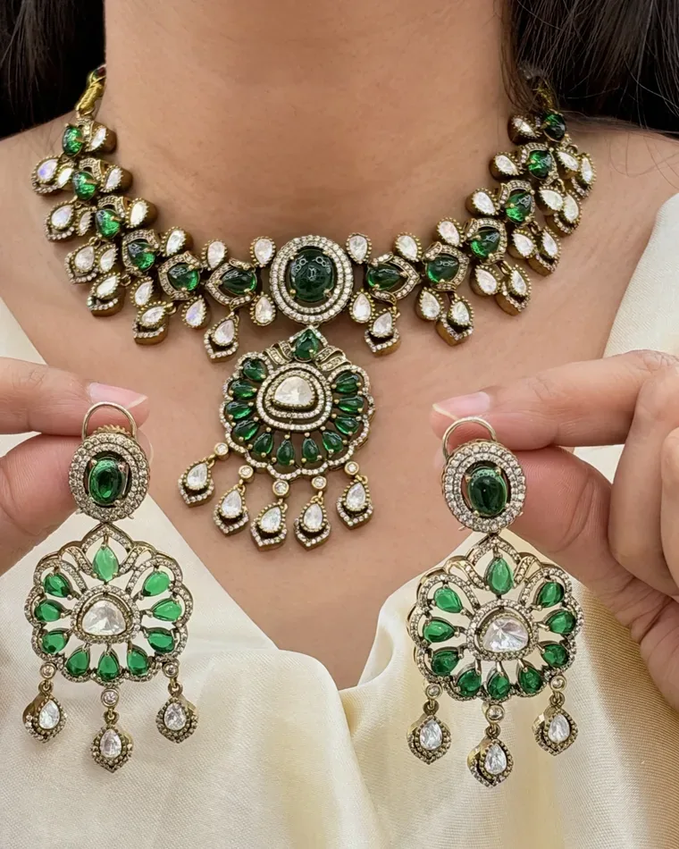 Emerald moissanite choker and earrings set from Patiala Fashion Calgary