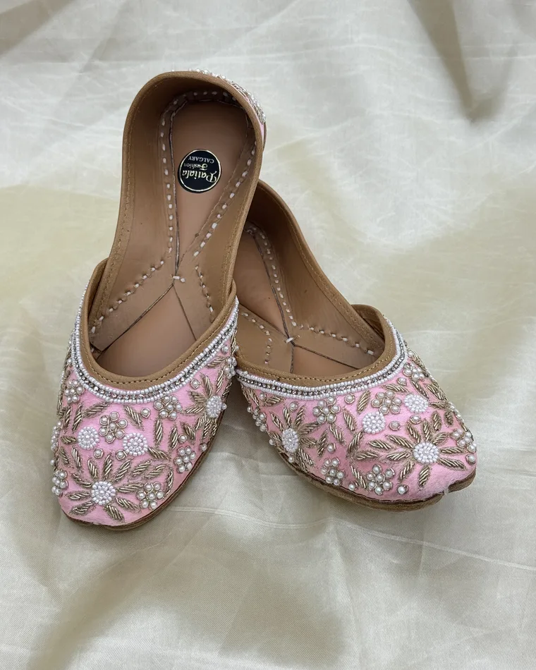 Girls pink embroidered Punjabi jutti at Patiala Fashion Calgary